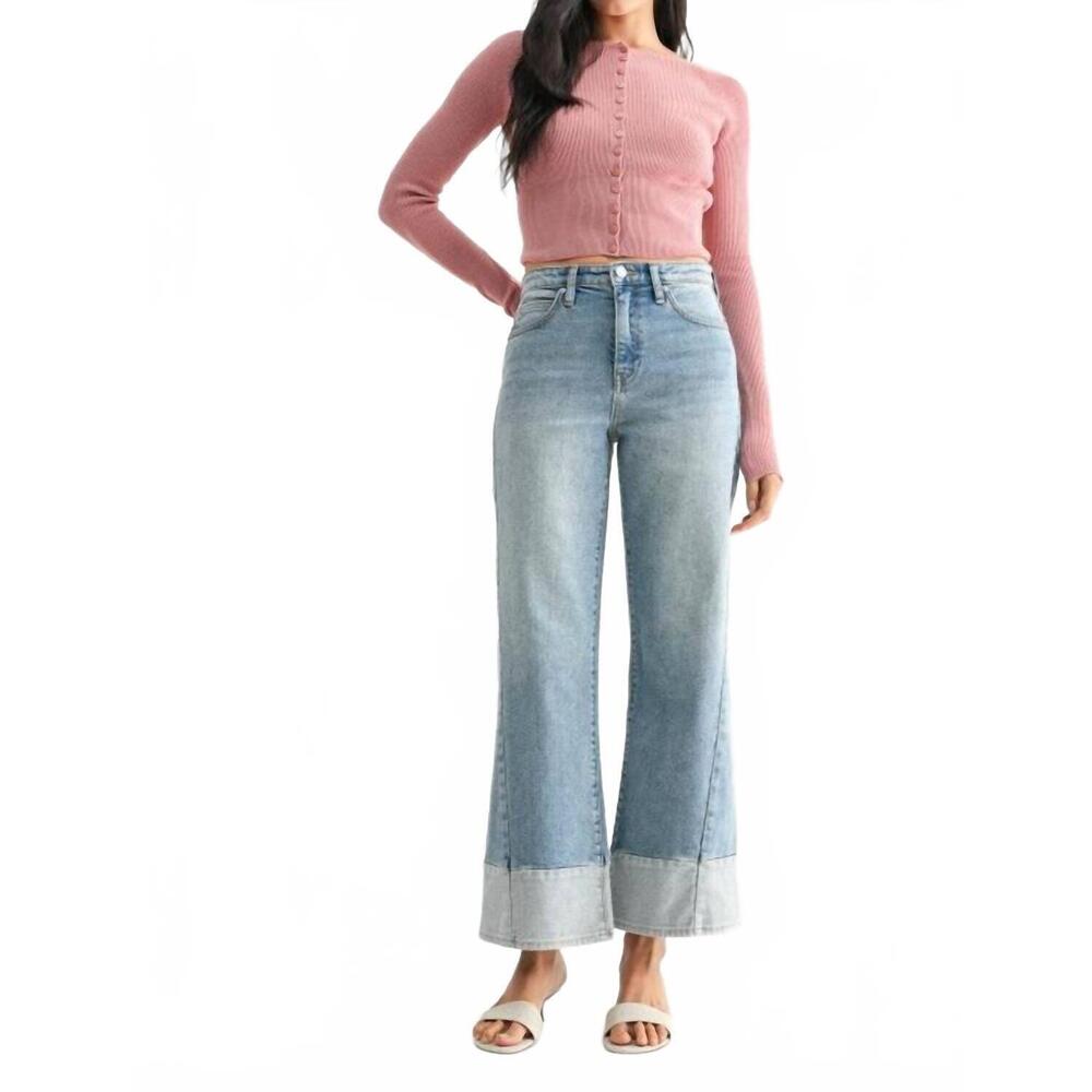 NEW JBD. high rise two toned slim wide leg jeans in light blue